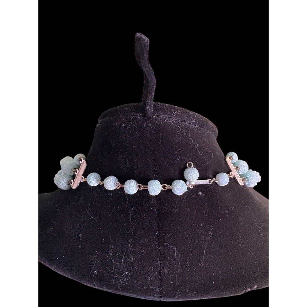 Vintage Triple Strand Beaded Necklace Aqua Blue Textured Beads Silver Tone Clasp - Picture 3 of 7